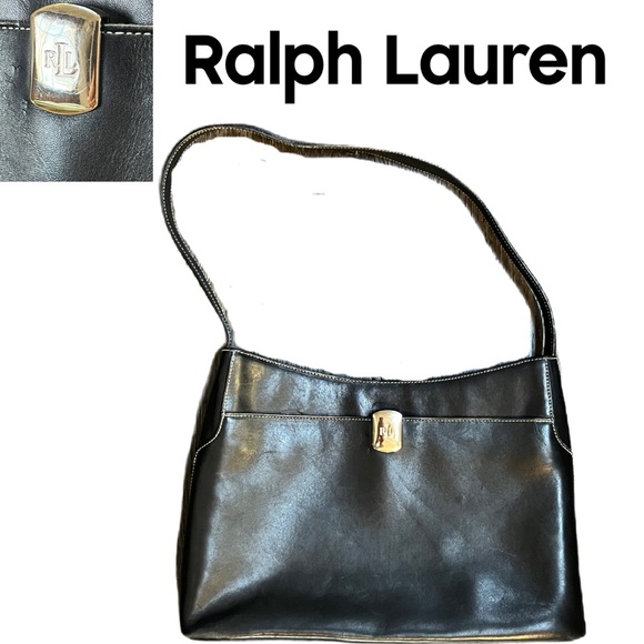 Ralph Lauren Handbags - Ralph Lauren Black Leather Shoulder Bag with Silver RL Clasp